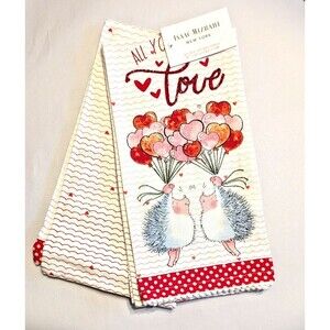 Isaac Mizrahi Kitchen Towels ALL YOU NEED IS LOVE Hedgehogs Heart Balloons Gift
